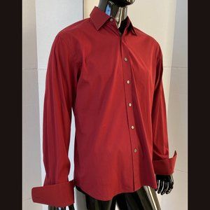 Theory Solid Brick Red French Cuff Spread Collar Button Down Shirt Size M Medium